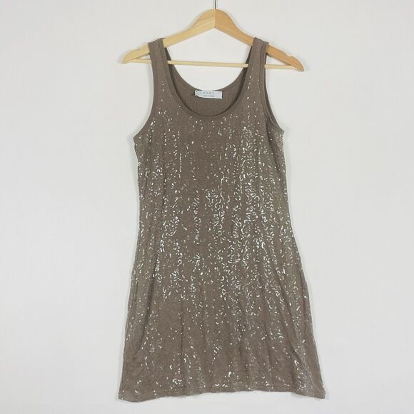 Kaos Italy Tan Sequin Swirl Mini Sleeveless Sheath‎ Bodycon Dress Women's Medium - Picture 1 of 7